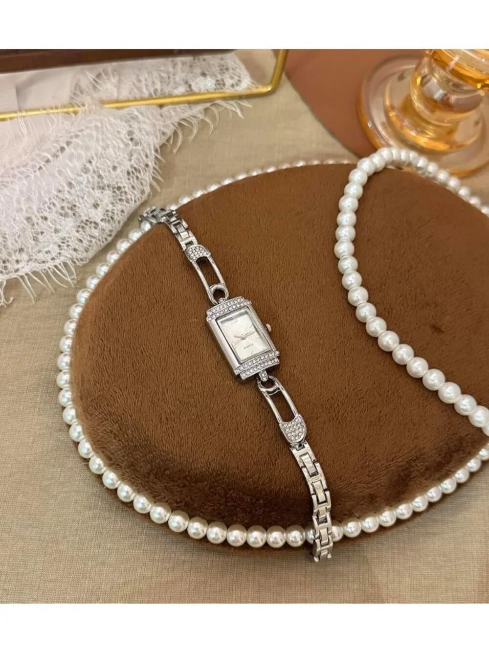 Women's Silver White Vintage Rectangular Bracelet Luxury Crystal Quartz Watches